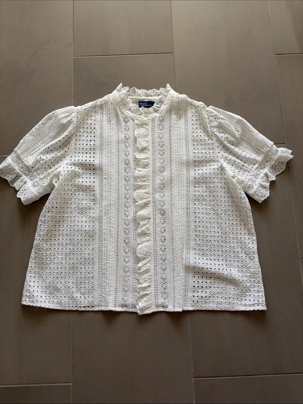 Polo by Ralph Lauren White Eyelet Ruffle Front Blouse nwot - Picture 7 of 17
